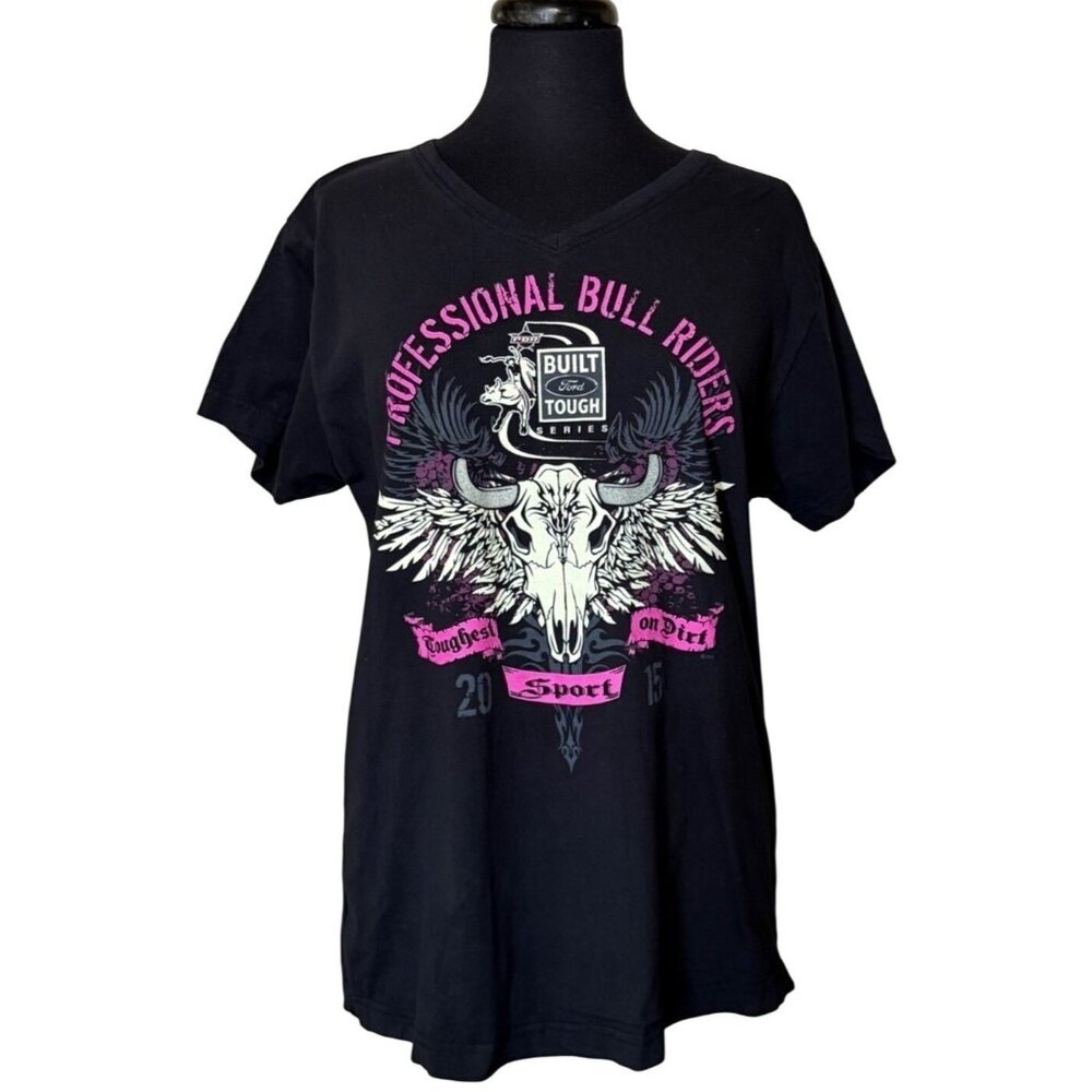 Live and Tell Ford Professional Bull Riders Graphic V-neck T-shirt Women Size XL